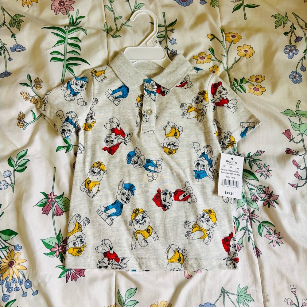 Jumping beans baby boys Heather Oatmeal paw patrol polo 18m
